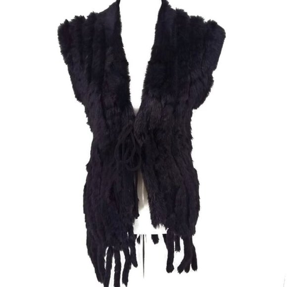 Cartise Jackets & Blazers - Cartise Small Vest Black Rabbit Angora Fur Tie